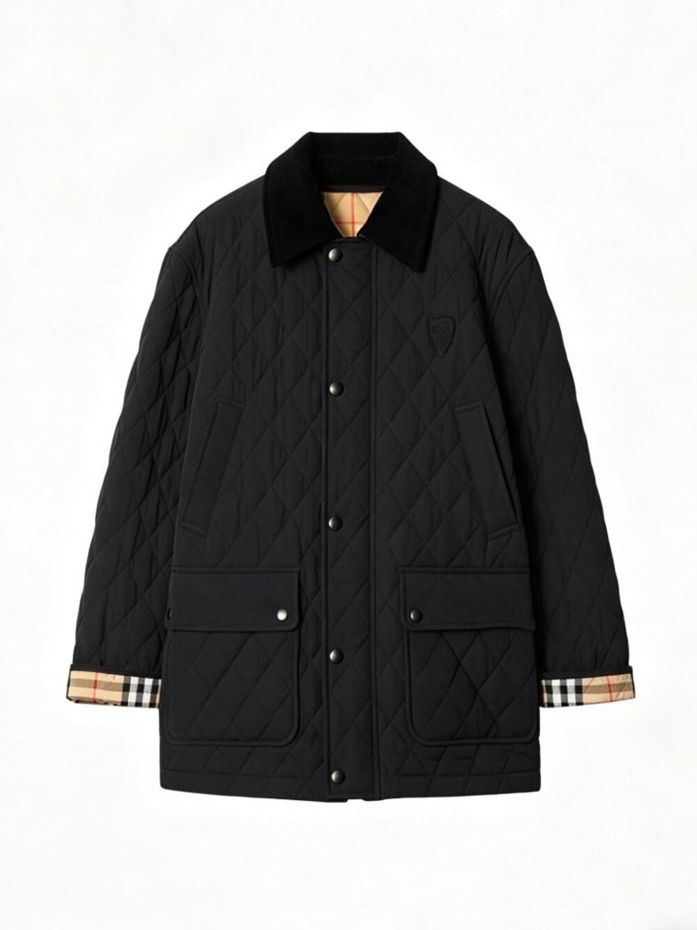 Burberry Women’s Quilted Nylon Jacket Black Sand IP Check S 8096916